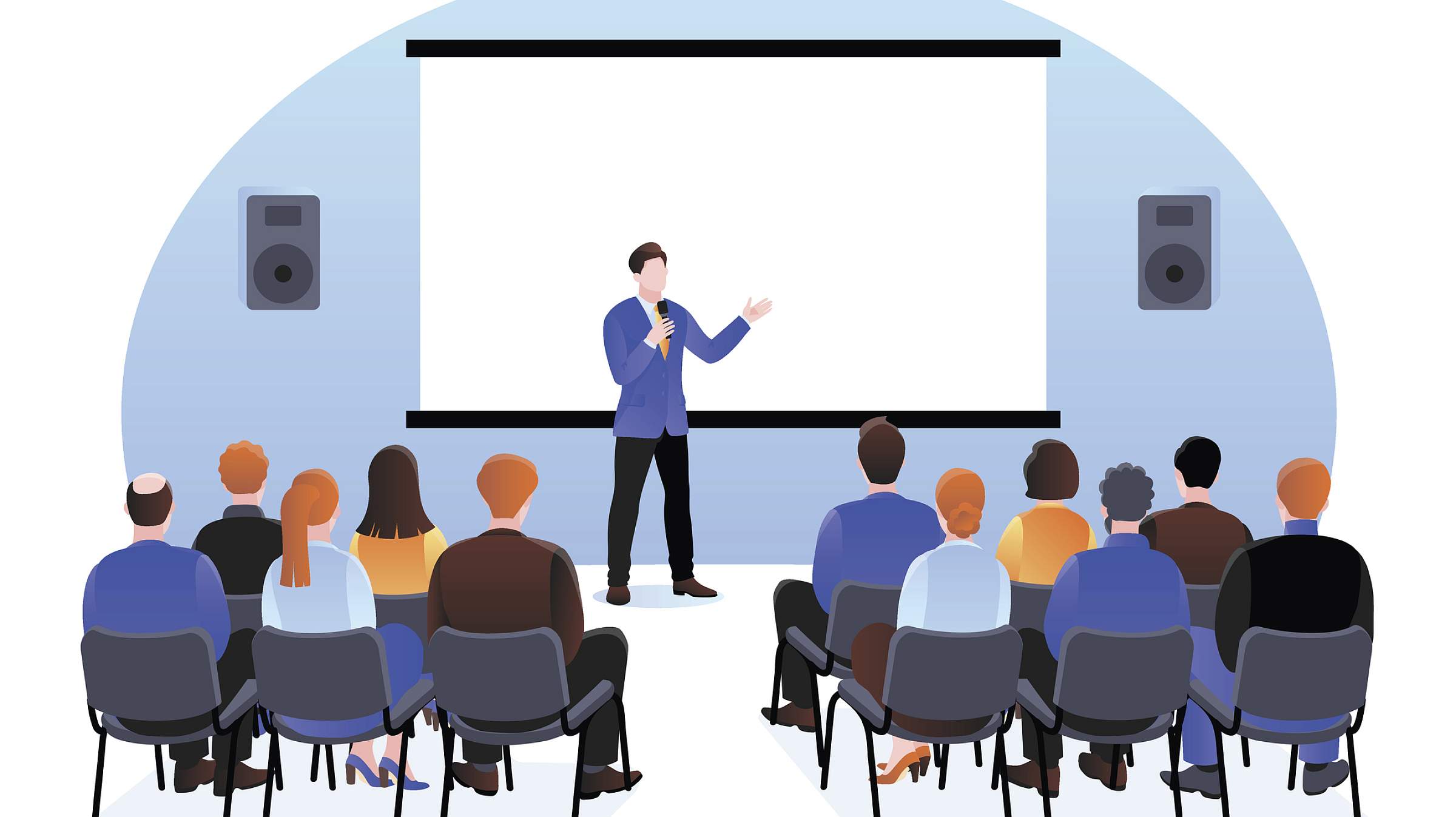 Illustration of people listening to a presentation.