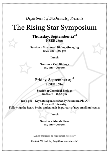 Biochemistry’s Rising Star Symposium (Sep 22-23)