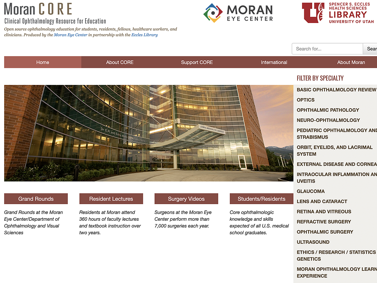 Moran CORE homepage.
