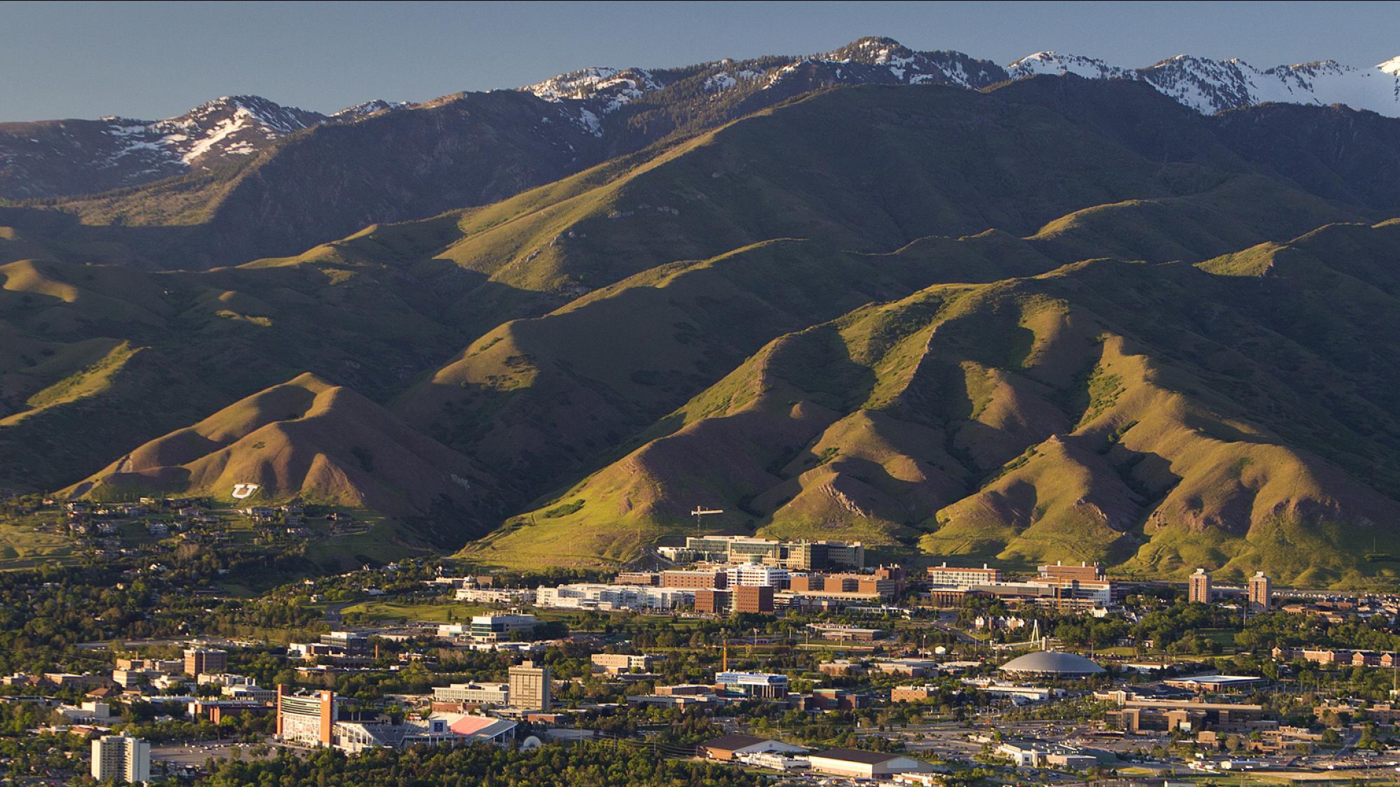 Aerial view of the Moran Eye Center and University of Utah campus.