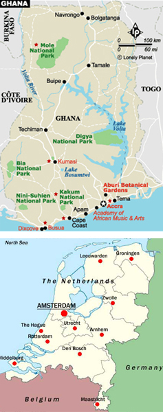 Ghana & Amsterdam map