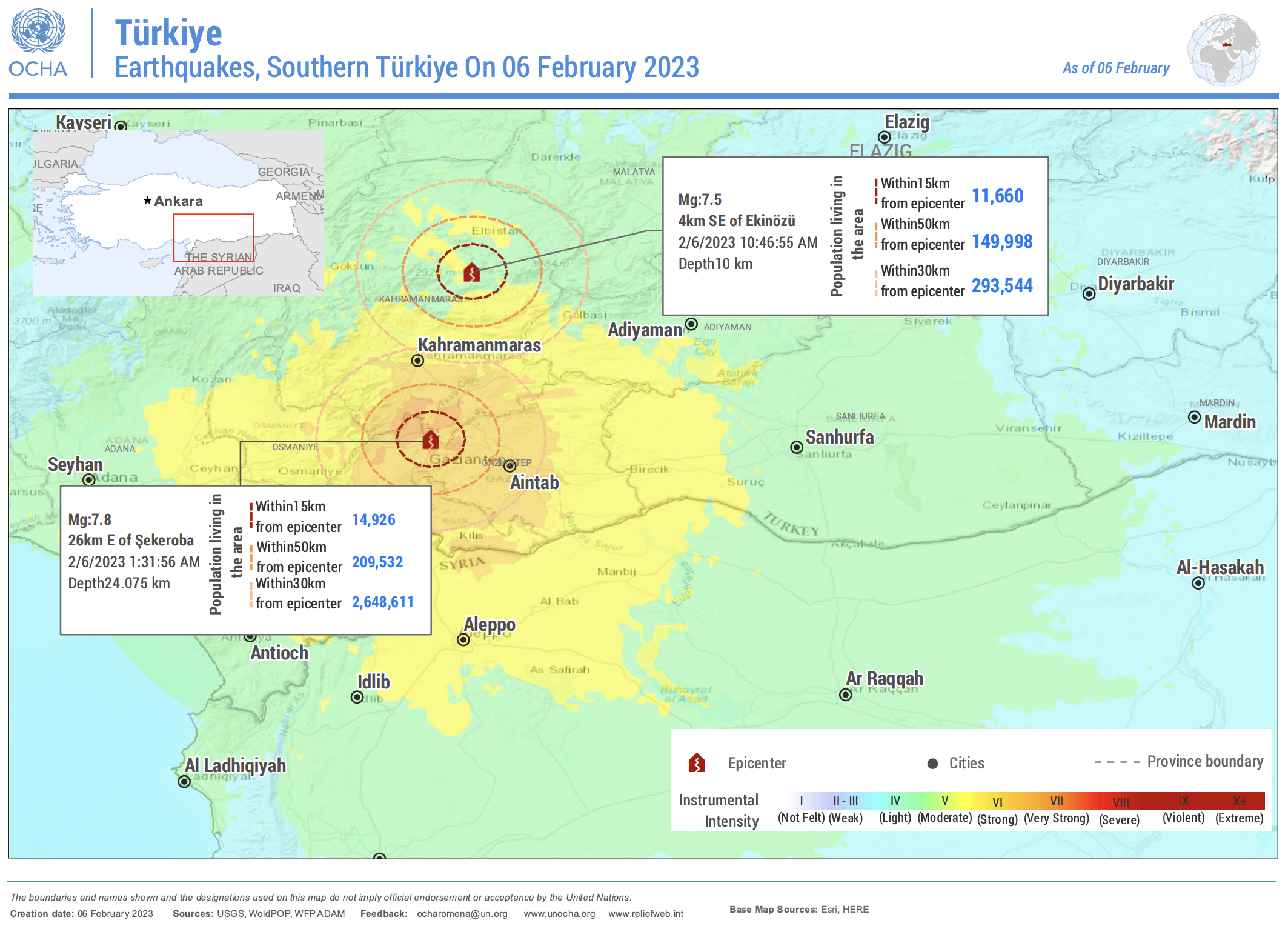 Türkiye: Earthquakes, Southern Türkiye On 06 February 2023 (As of 06 February)