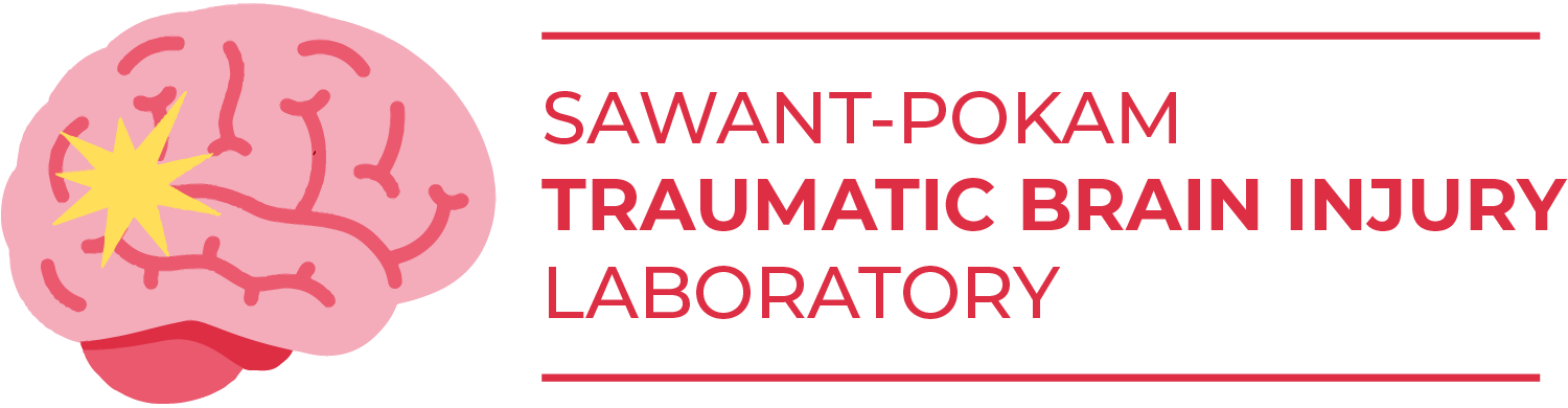 Image of brain with "Sawant-Pokam Traumatic Brain Injury Laboratory" next to it
