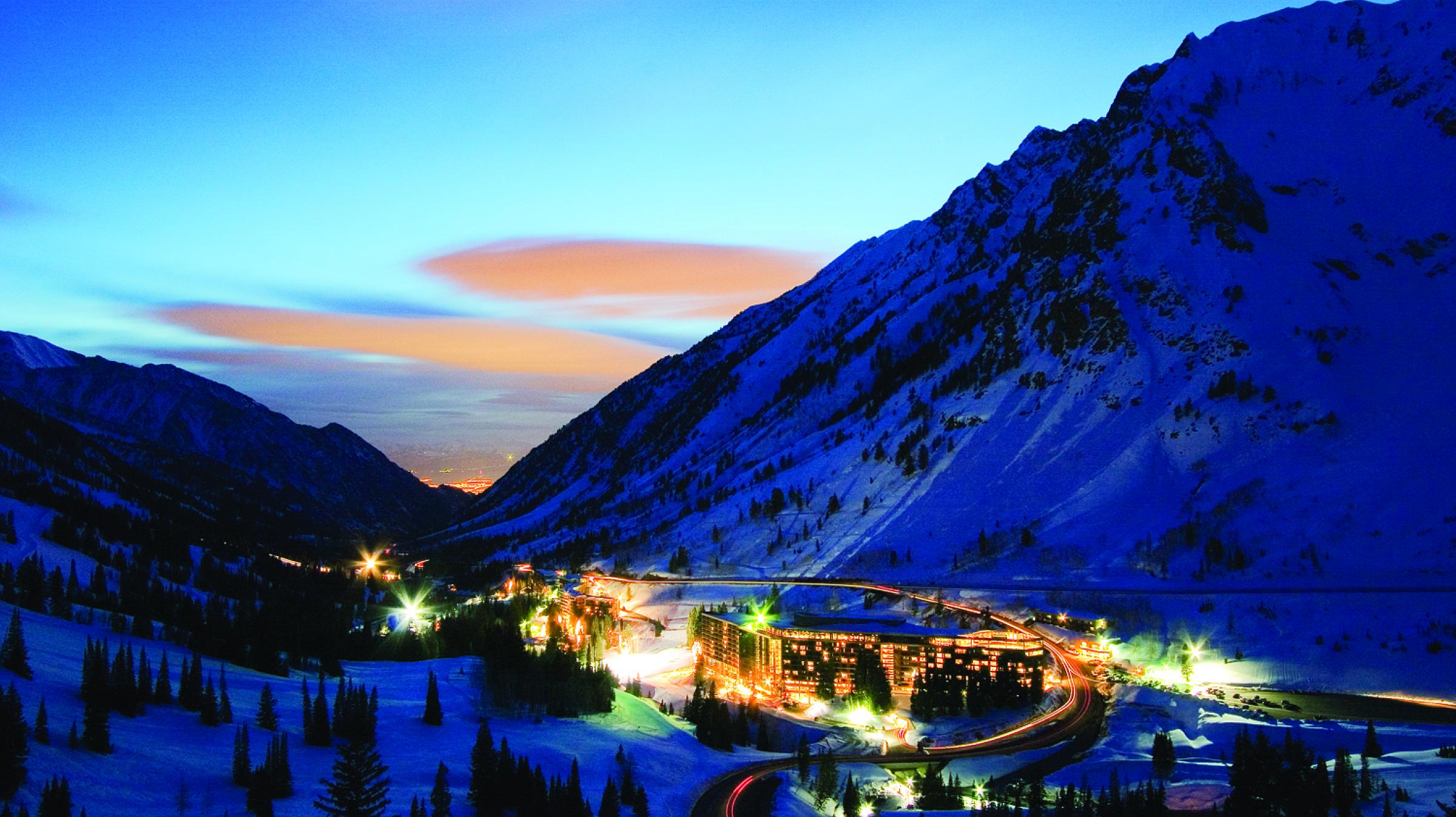 Snowbird resort at night