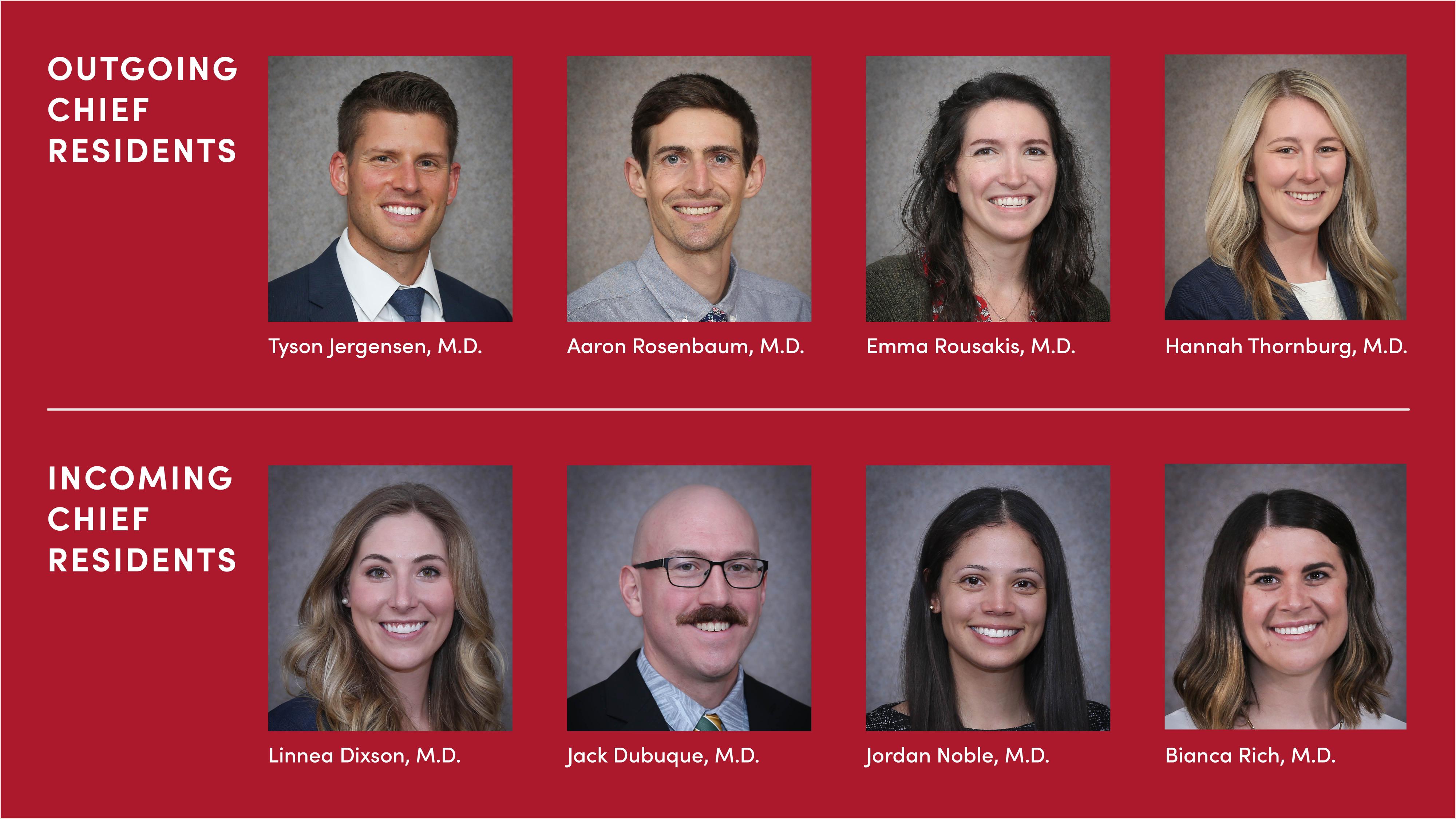 Portraits of the anesthesiology department outgoing and incoming residents.