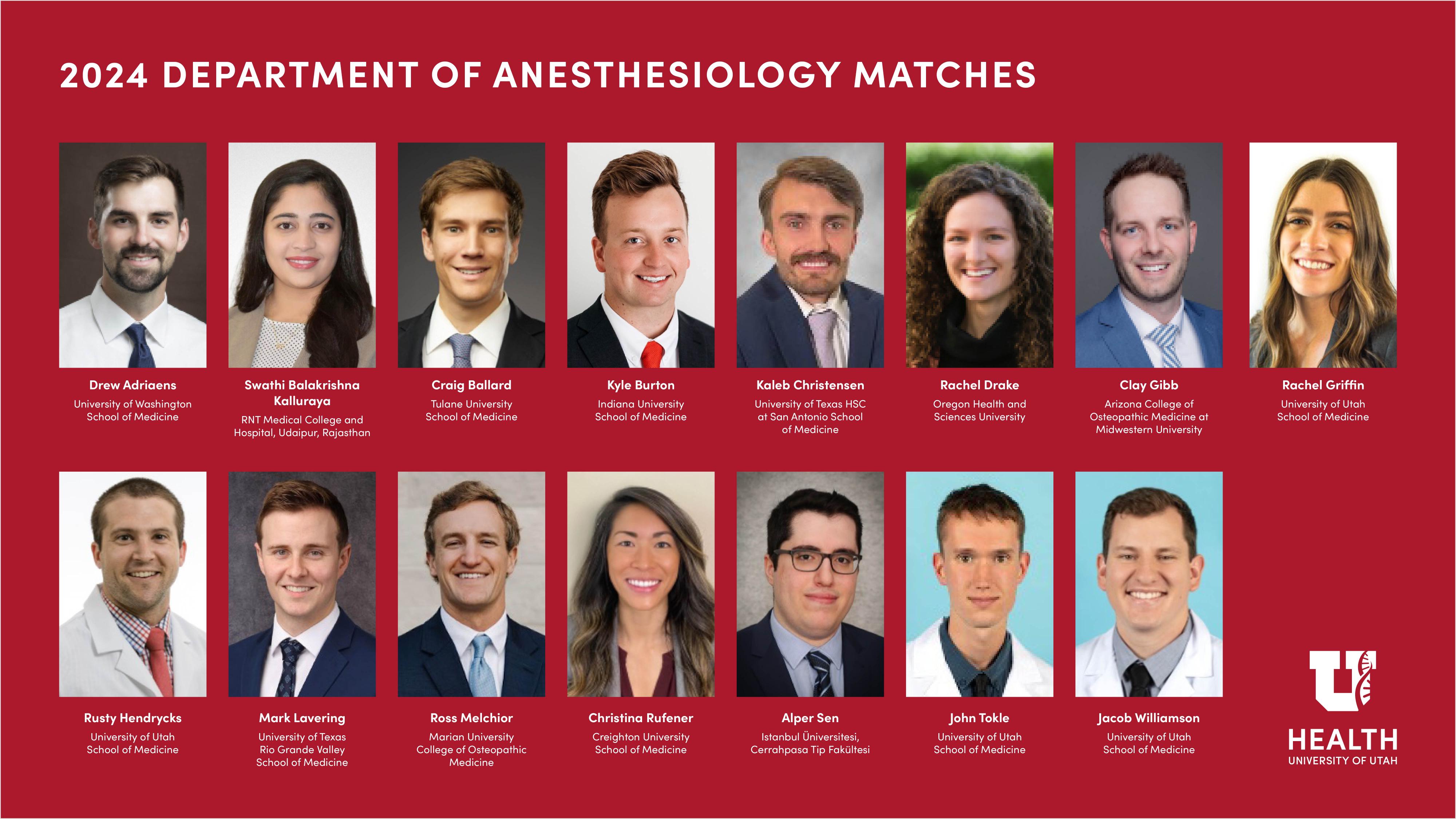 2024 Department of Anesthesiology Resident Matches