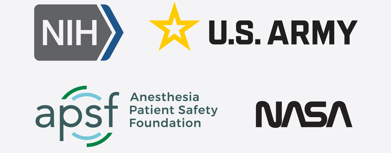 Logos for NIH, NASA, the US Army, and the Anesthesia Patient Safety Foundation