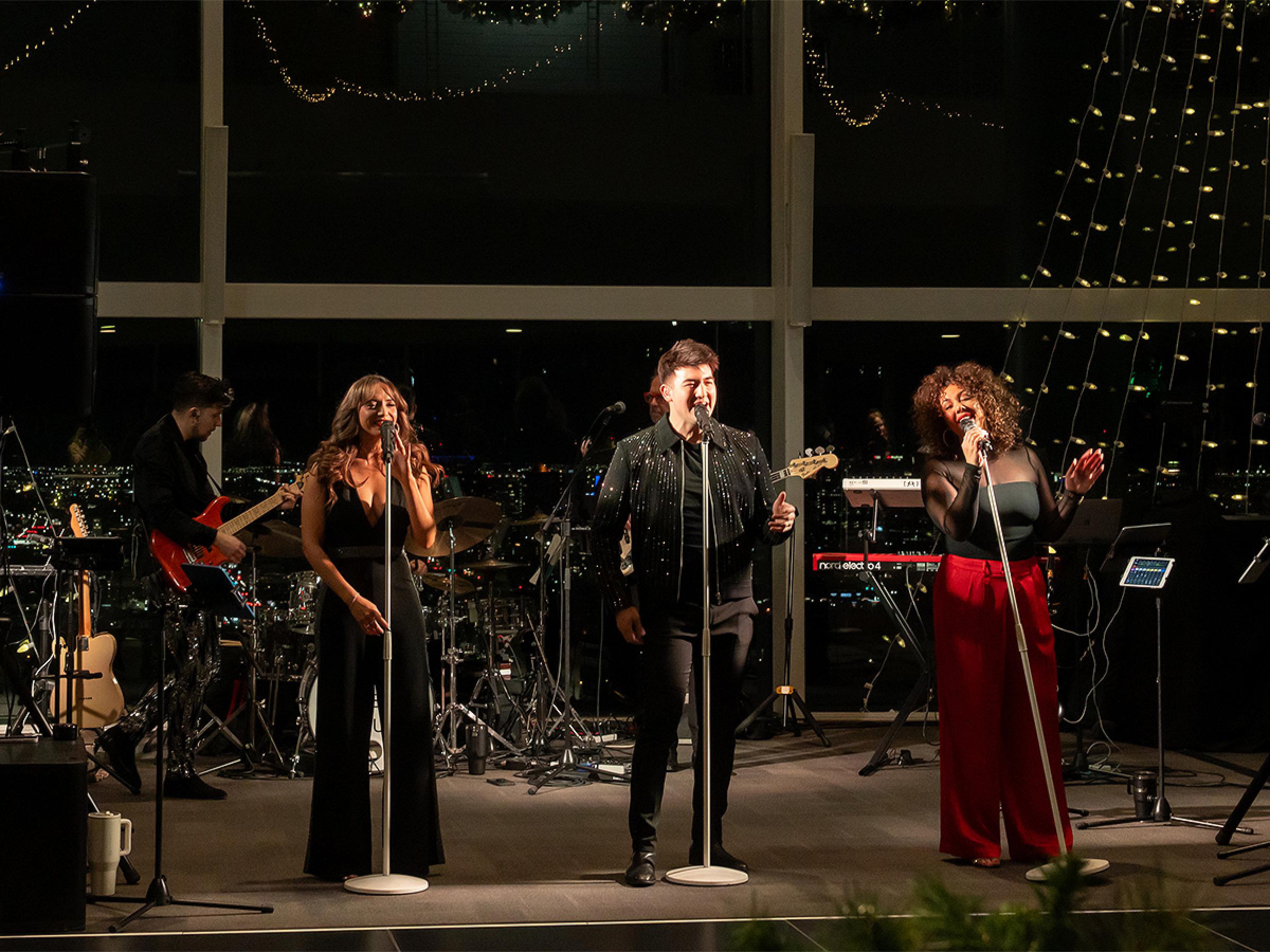 The band performing for the whole department. 