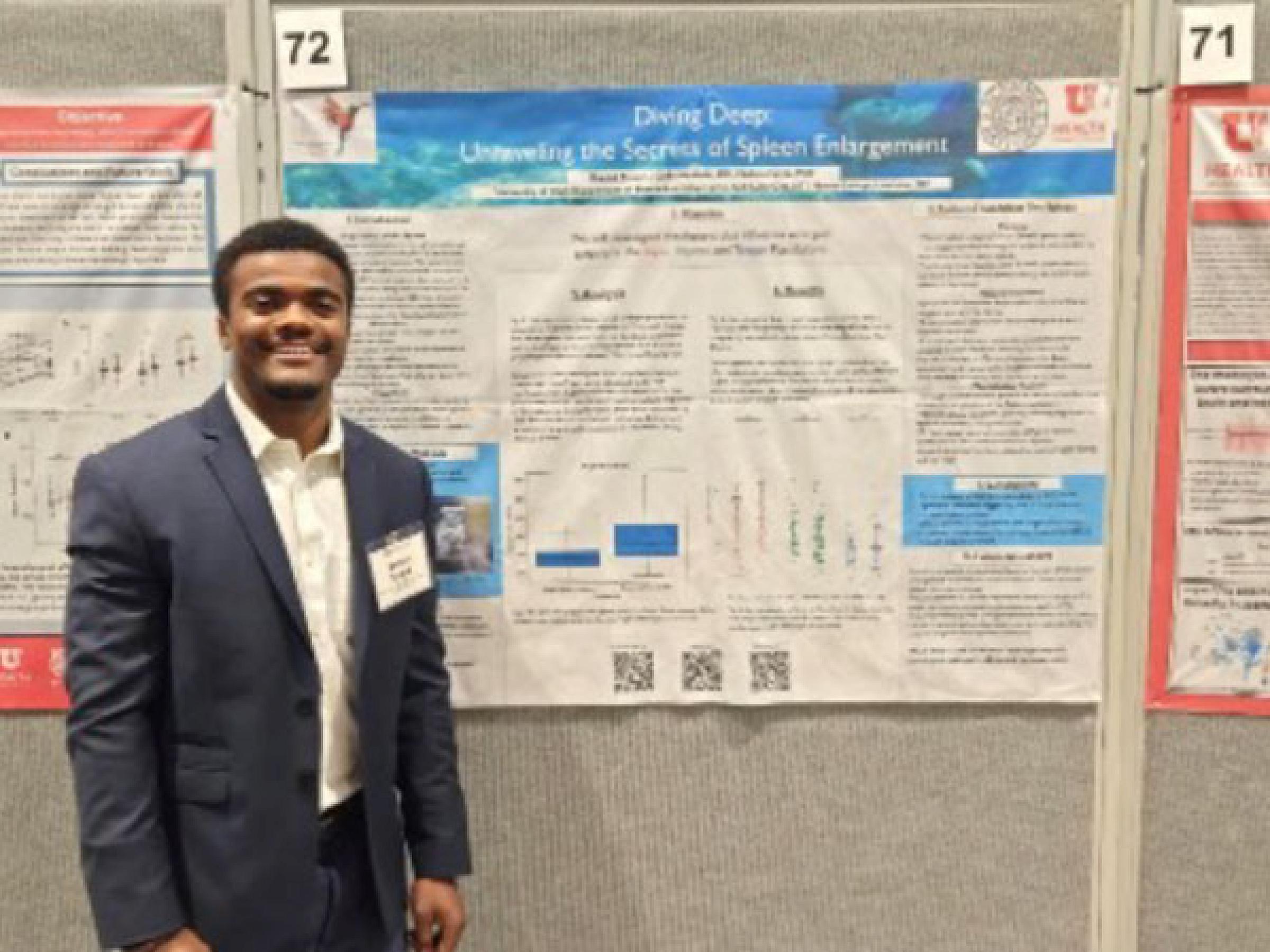 Denzel Evans with research poster
